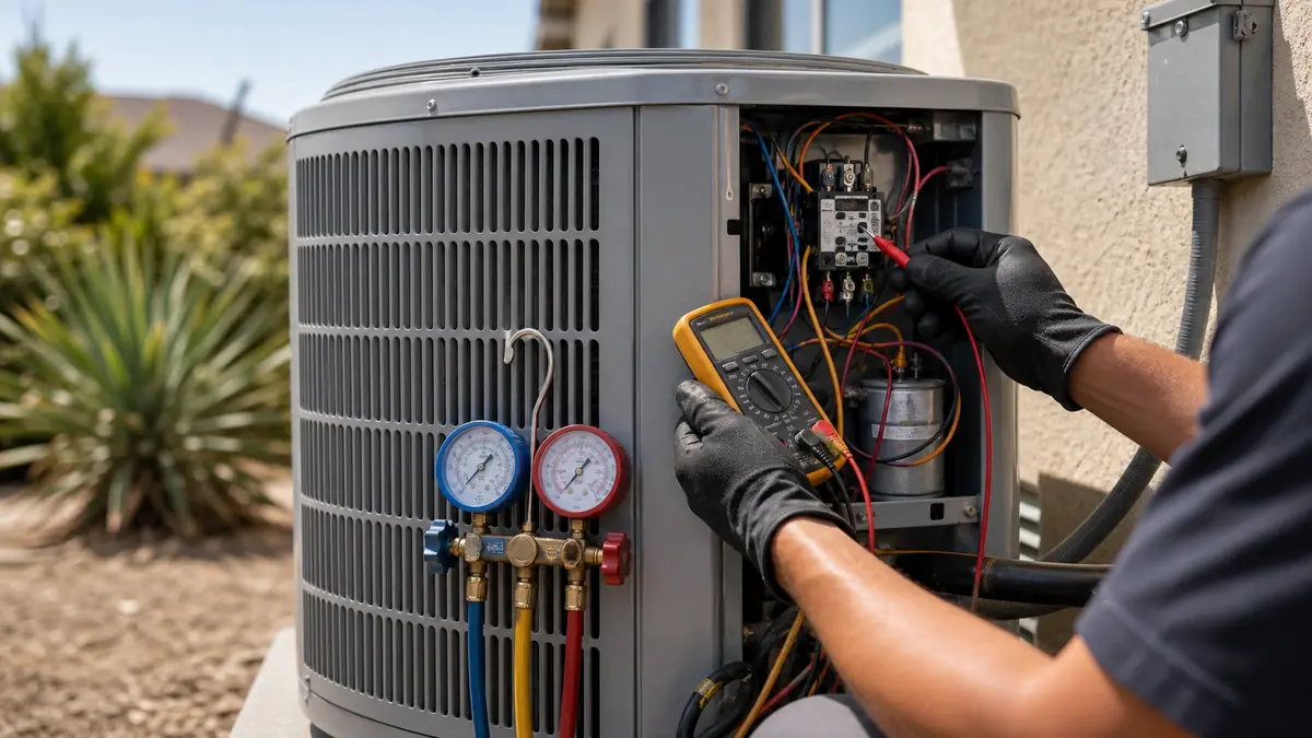 Meter on a Carrier dual-run capacitor during a Pomona no-cool call, 91767.